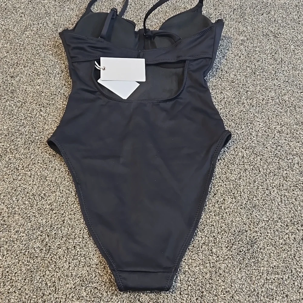 NWT Good American Women Scuba Show Off Black One-Piece Swimsuit Sz 1/S